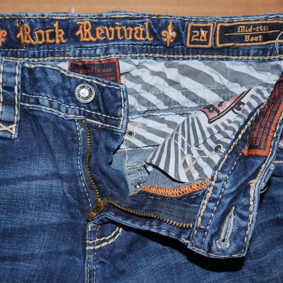 Rock Revival Jeans Women’s 28/8 Ferry Easy Boot Bling Butt Western Blue Jeans - Picture 8 of 12